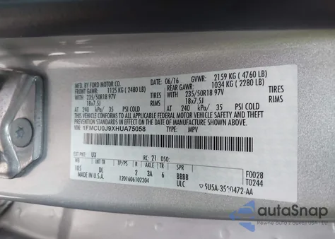 2017 Ford Escape Titanium из США, поврежденный, VIN 1FMCU0J9XHUA75058